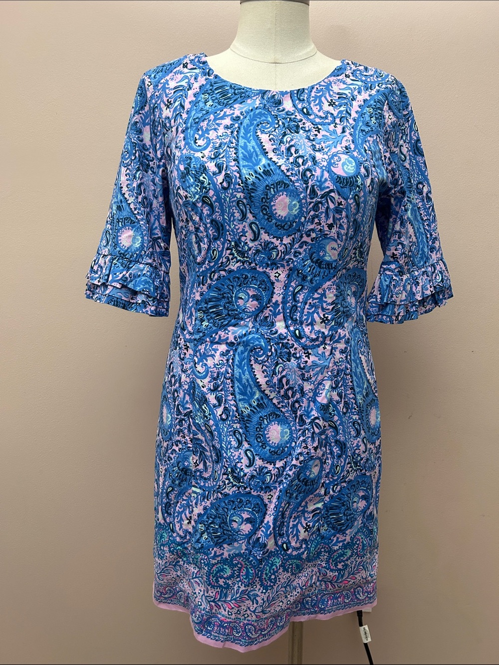 Lilly Pulitzer Fiesta Cotton Blue & Pink Paisley Midi Dress sz 4